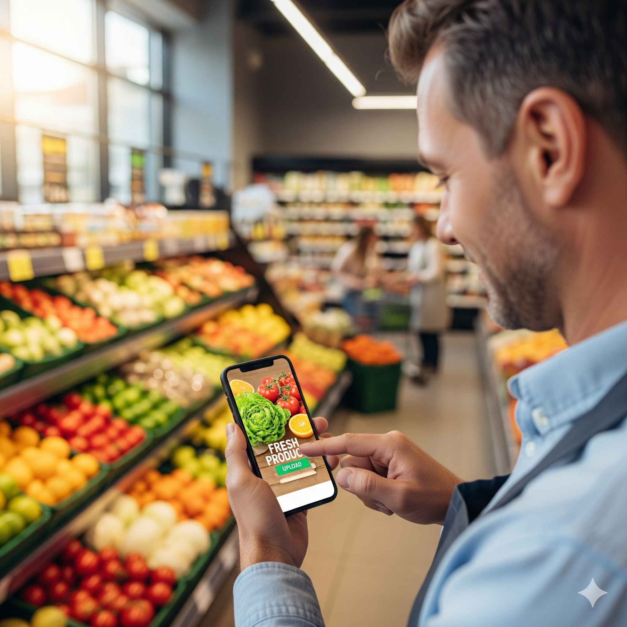 Shop owner using phone